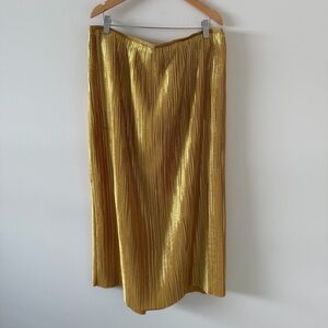 A+ Anthropologie Maeve Domi Column Midi Skirt Micro Pleats Gold  Size 22 W